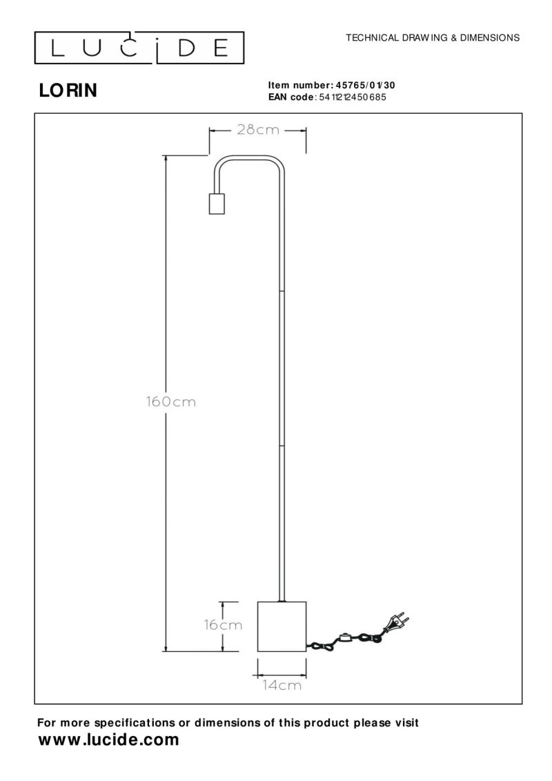 Lucide LORIN - Stojacia lampa - 1xE27 - Čierna